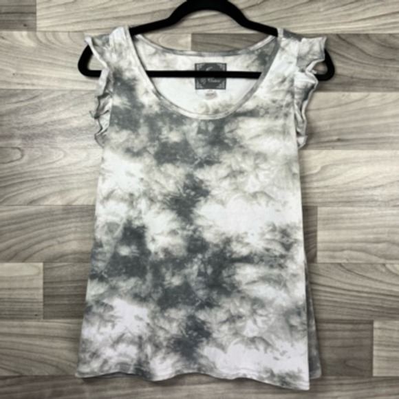 PJ Couture Pajama Top Womens L Gray White Tie Dye Ruffles Sleeveless Scoop Neck‎ - Picture 6 of 11
